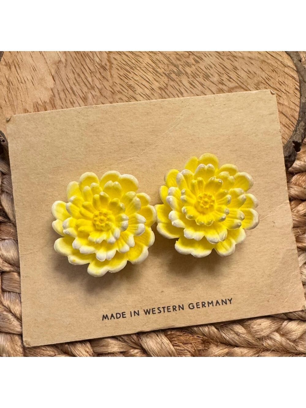 Vintage 1950s Vibrant Yellow MCM Made in Western Germany Flower Clip On Earrings